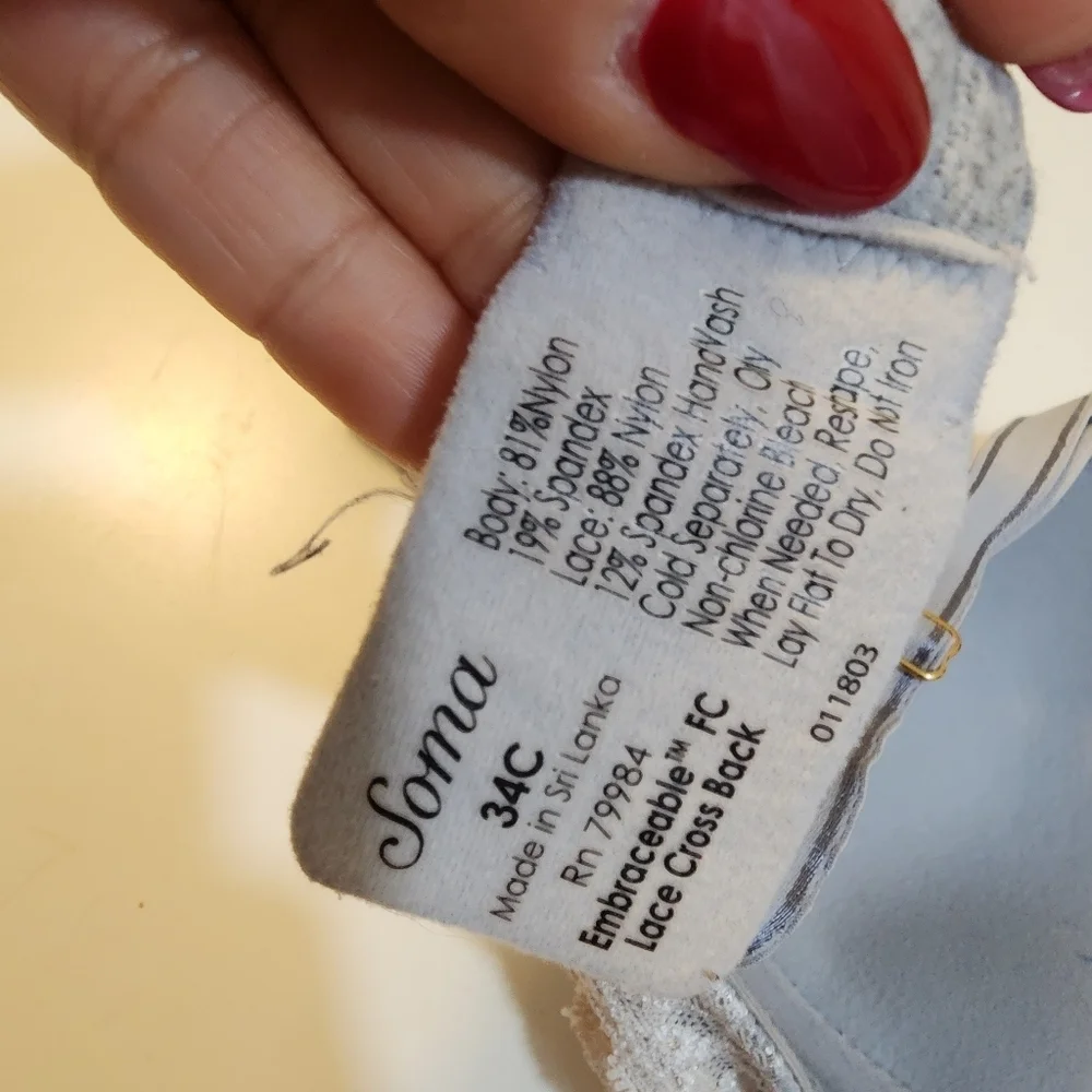 Soma Gray and Cream Lace Trim Bra Full Coverage 34c